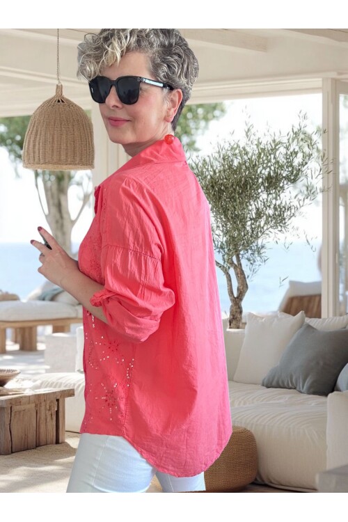 Melly İtalyan Fisto Pul Detay Gömlek Mercan