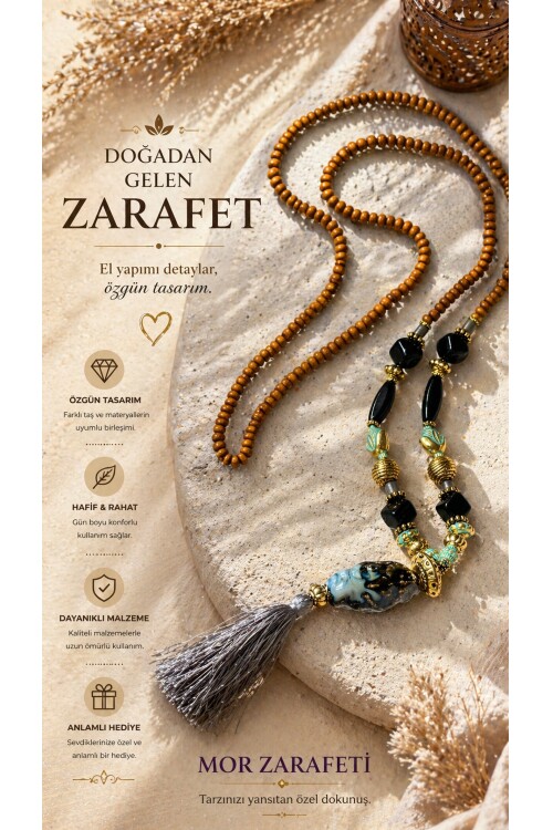 Milena Pirinç Cam Etnik Kolye