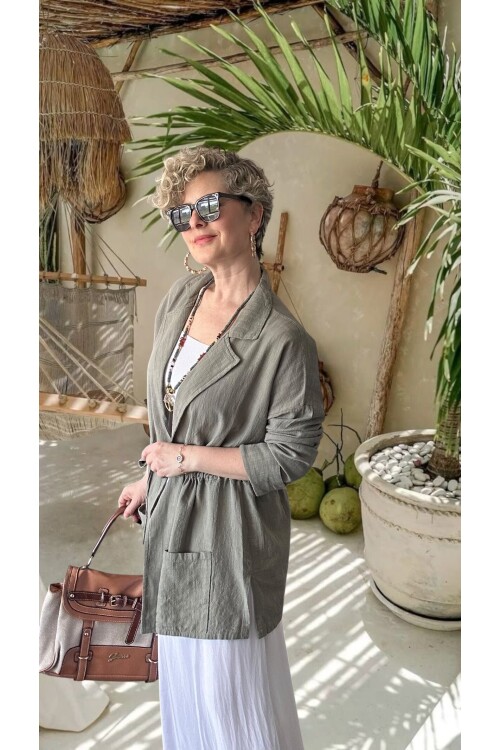 Mosas Büzgü Detaylı Pamuklu Tasarım Ceket Haki