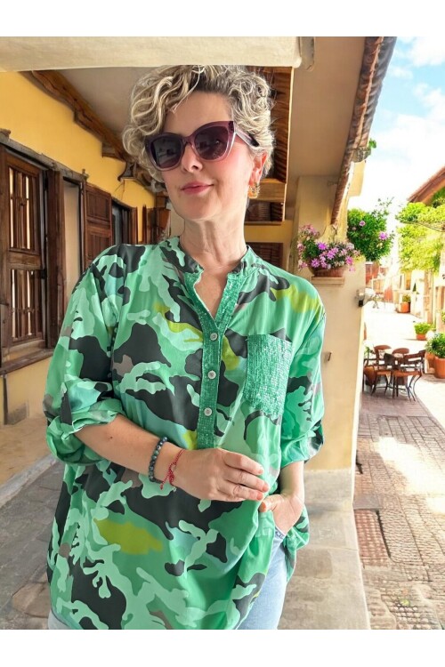 Panino İthal Kamuflaj Desen Gömlek Yeşil