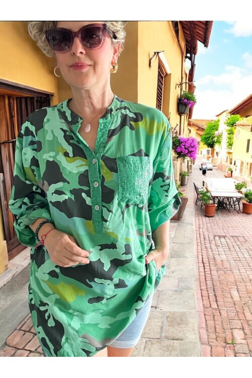 Panino İthal Kamuflaj Desen Gömlek Yeşil