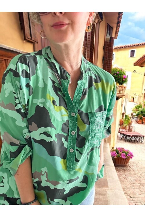 Panino İthal Kamuflaj Desen Gömlek Yeşil