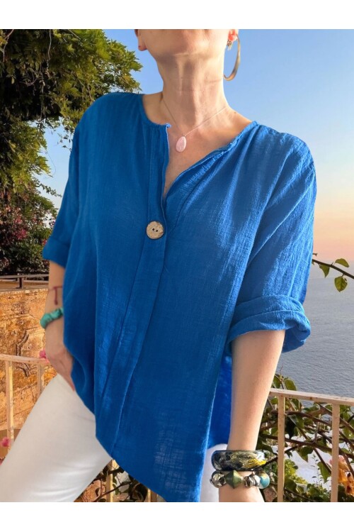 Peppino İtalyan Tahta Düğme Detay Bluz Sax