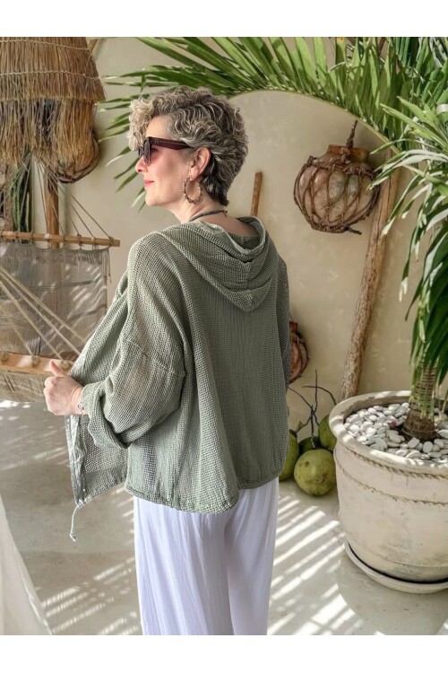 Pirlo İtalyan Pul Detaylı Kapüşonlu File Ceket Haki