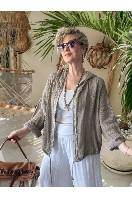 Pirlo İtalyan Pul Detaylı Kapüşonlu File Ceket Vizon