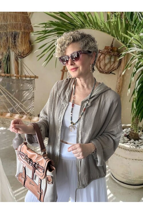 Pirlo İtalyan Pul Detaylı Kapüşonlu File Ceket Vizon