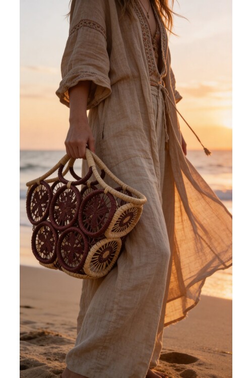 Plas %100 El Örgüsü Rafya Çanta