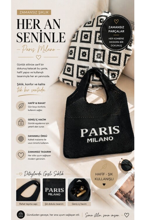 Premium İthal Örme Çanta Siyah