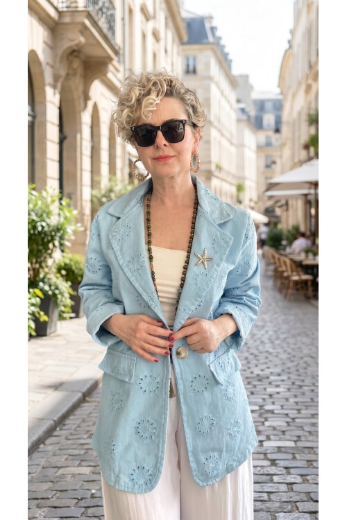 Primma | Fisto Nakışlı & Yıldız Broşlu Pamuk Blazer Bebe Mavi