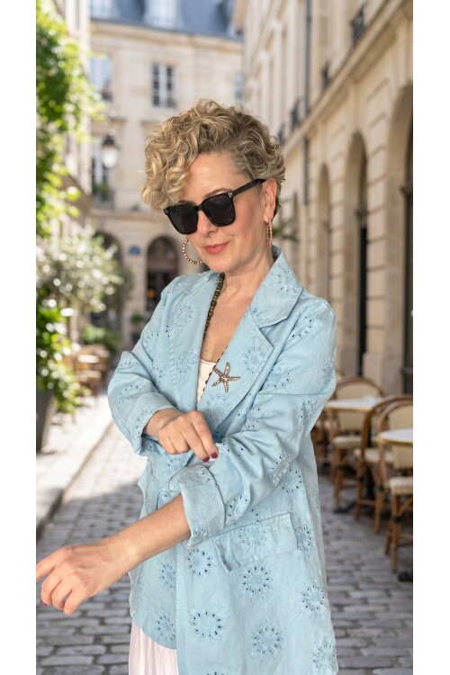 Primma | Fisto Nakışlı & Yıldız Broşlu Pamuk Blazer Bebe Mavi