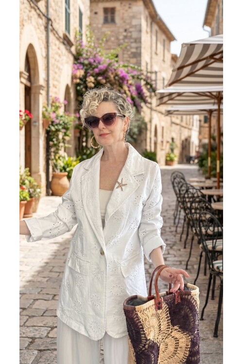 Primma | Fisto Nakışlı & Yıldız Broşlu Pamuk Blazer Beyaz