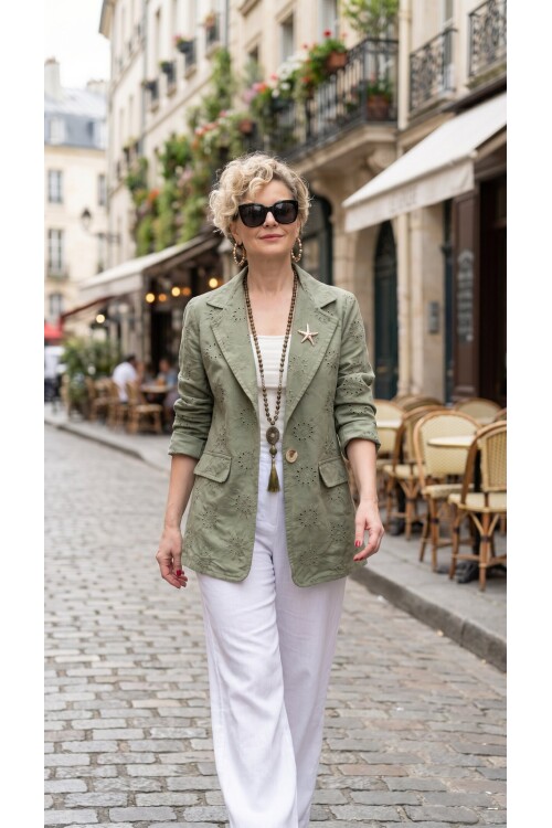 Primma | Fisto Nakışlı & Yıldız Broşlu Pamuk Blazer Haki