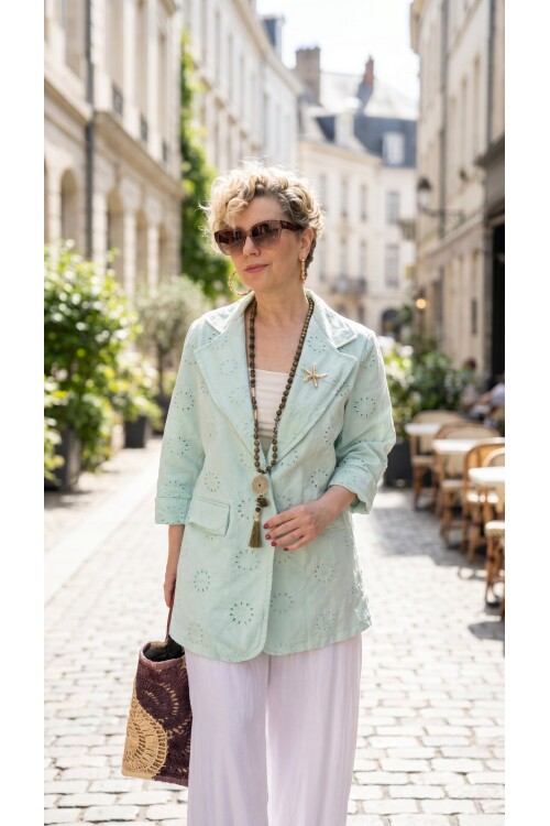Primma | Fisto Nakışlı & Yıldız Broşlu Pamuk Blazer Mint