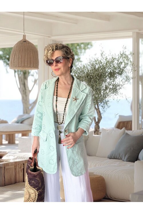 Primma | Fisto Nakışlı & Yıldız Broşlu Pamuk Blazer Mint