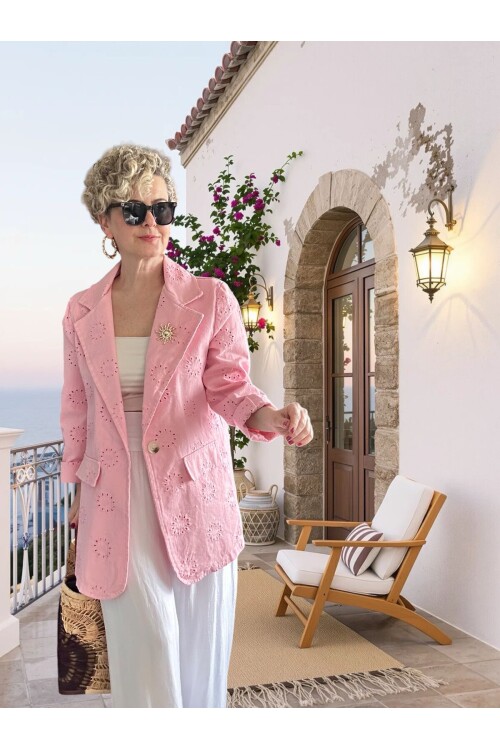 Primma | Fisto Nakışlı & Yıldız Broşlu Pamuk Blazer Pembe