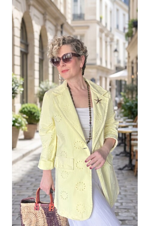 Primma | Fisto Nakışlı & Yıldız Broşlu Pamuk Blazer Sarı