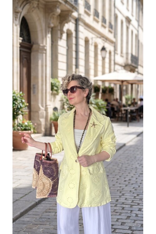 Primma | Fisto Nakışlı & Yıldız Broşlu Pamuk Blazer Sarı