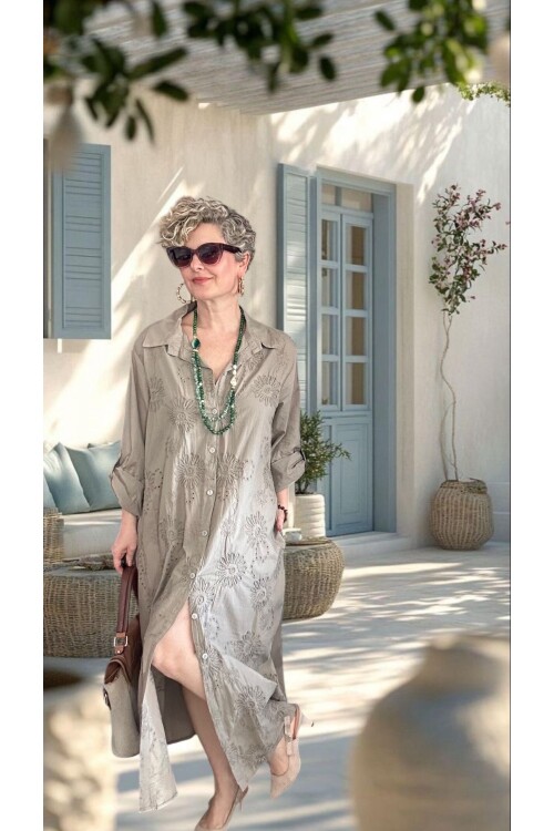 Pucca İtalyan Çiçek Detaylı Gömlek  Elbise Kap Fango