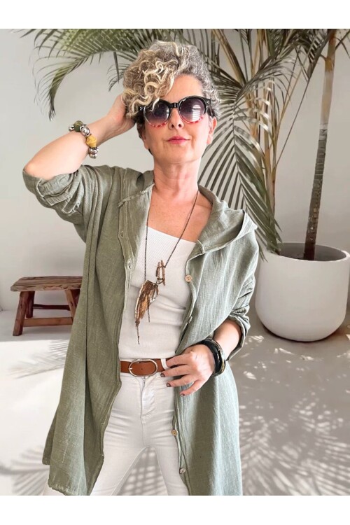 Que Tasarım Arka Star Pul Detay Kapşon Ceket Haki