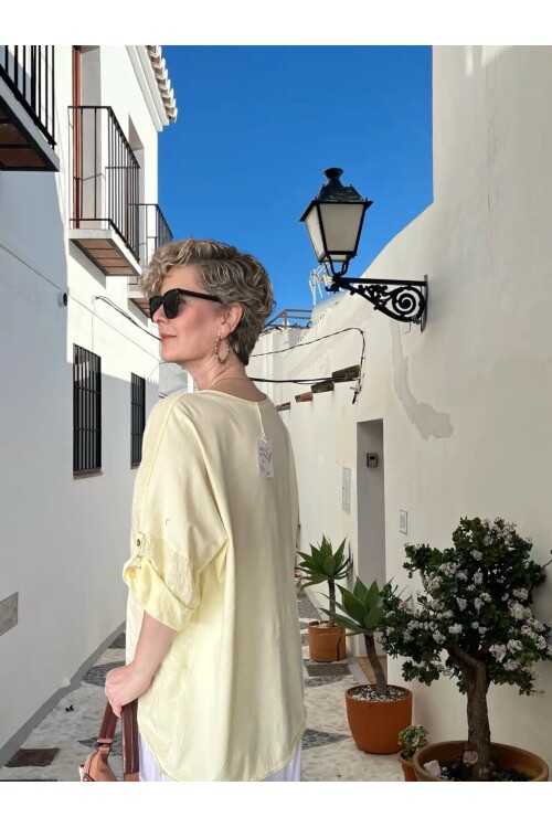 Ricco İthal Yıldız Detaylı Salaş Bluz Sarı