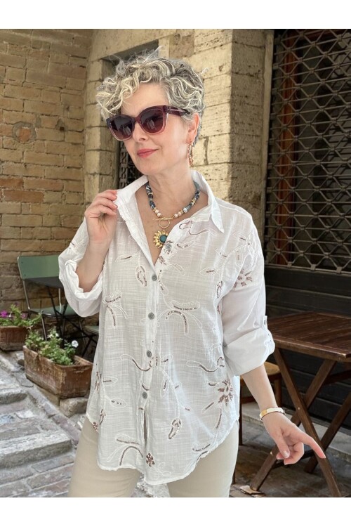 Sabbi İtalyan Payet Nakış Detaylı Gömlek Beyaz
