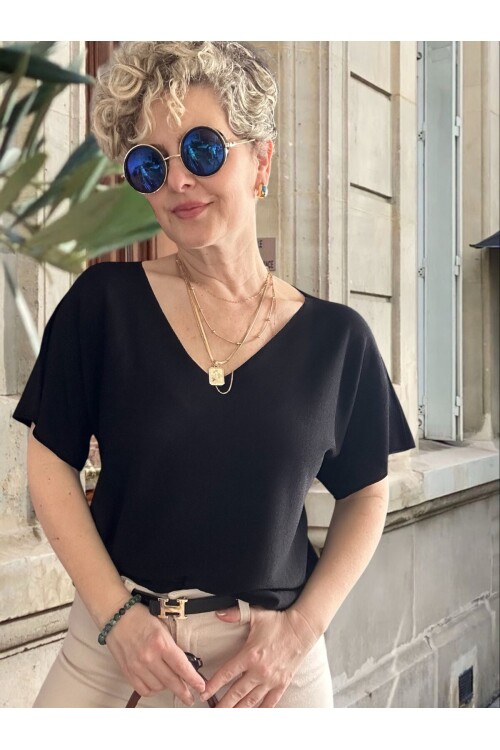 Sacci İtalyan Esintisi V Yaka Mevsimsiz Triko Bluz Siyah