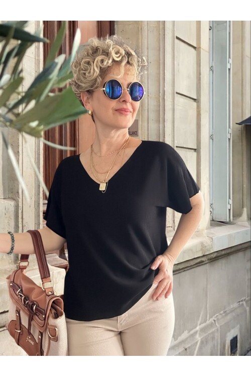Sacci İtalyan Esintisi V Yaka Mevsimsiz Triko Bluz Siyah