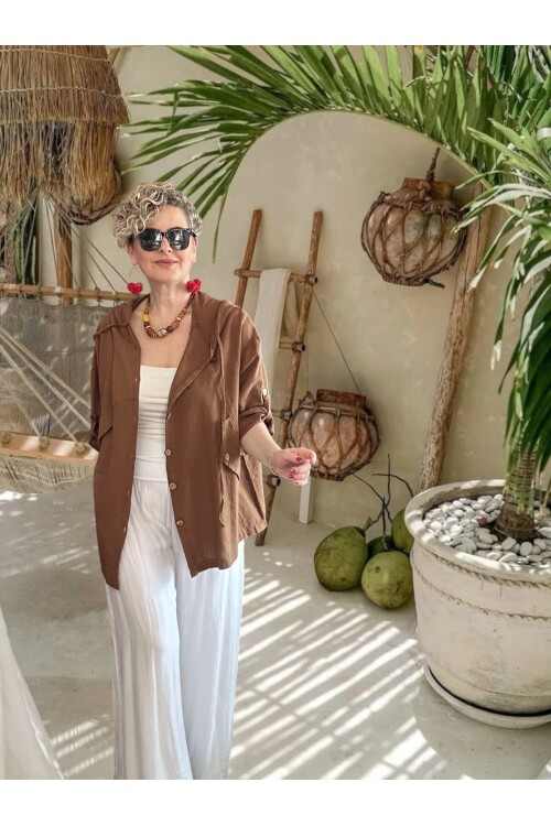 Selva Kapüşonlu Süs Cep Detaylı Tasarım Ceket Kahve