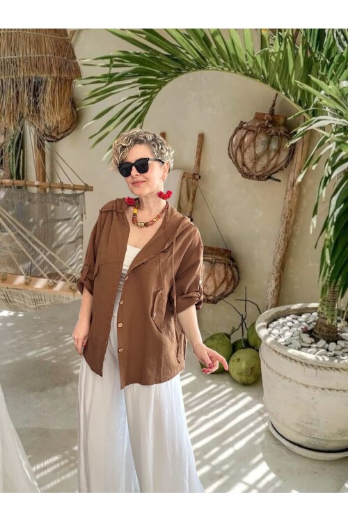 Selva Kapüşonlu Süs Cep Detaylı Tasarım Ceket Kahve