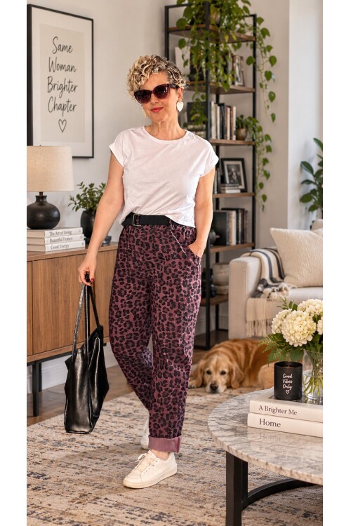 Senly İtalyan Leopar Kemerli Pantolon Bordo