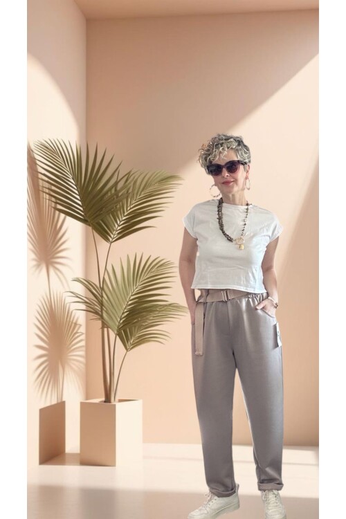 Solle İtalyan Modal Kemerli Havuç Pantolon Fango