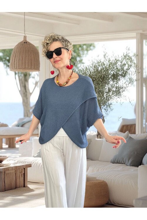 Sopra Çapraz Kesim Salaş Merserize Bluz İndigo
