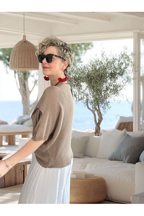 Sopra Çapraz Kesim Salaş Merserize Bluz Vizon