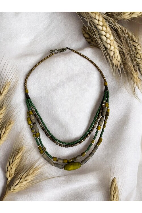 Susu Pirinç Cam Etnik Kolye