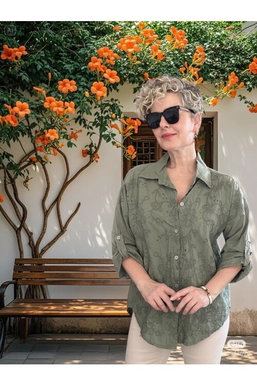 Taffi İtalyan Fisto Pul Detay Gömlek Haki Yeşil