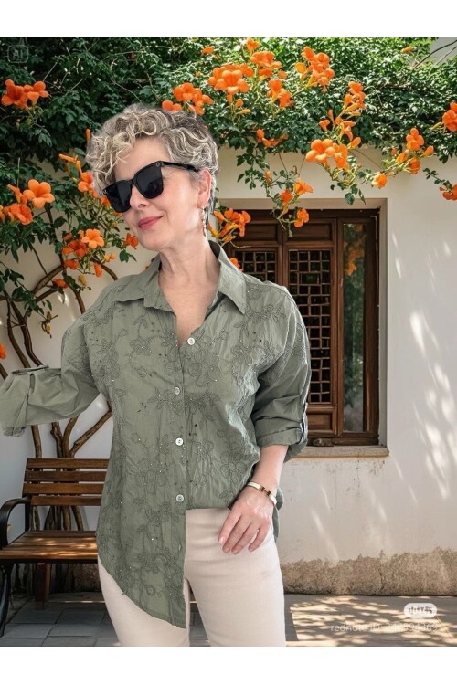 Taffi İtalyan Fisto Pul Detay Gömlek Haki Yeşil