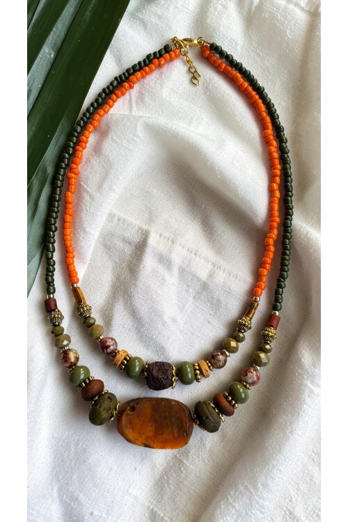 Twilight Pirinç Cam Etnik Kolye