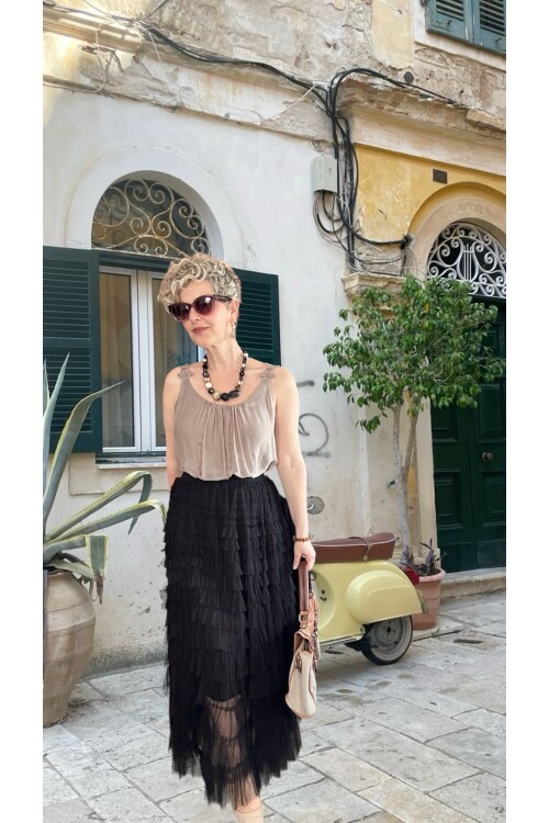 Urban İthal Tasarım Volanlı Tül Etek Siyah