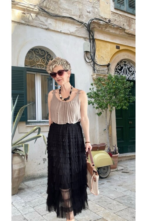 Urban İthal Tasarım Volanlı Tül Etek Siyah