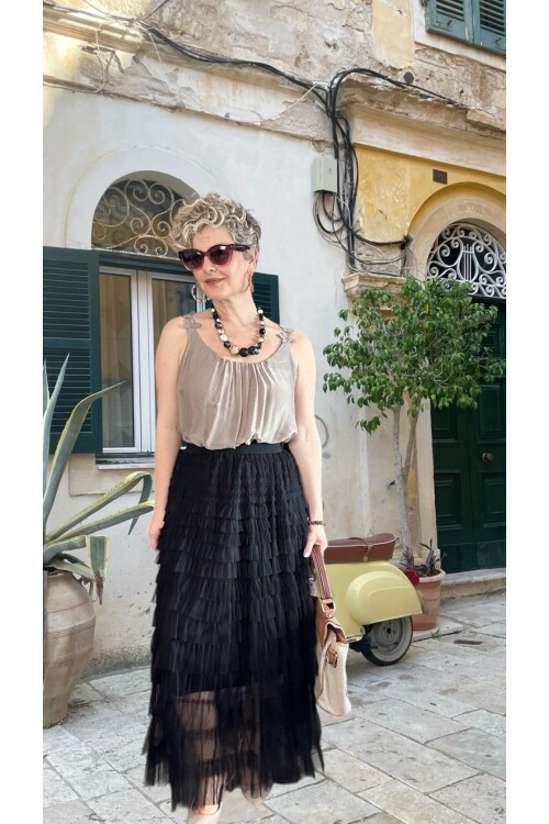 Urban İthal Tasarım Volanlı Tül Etek Siyah