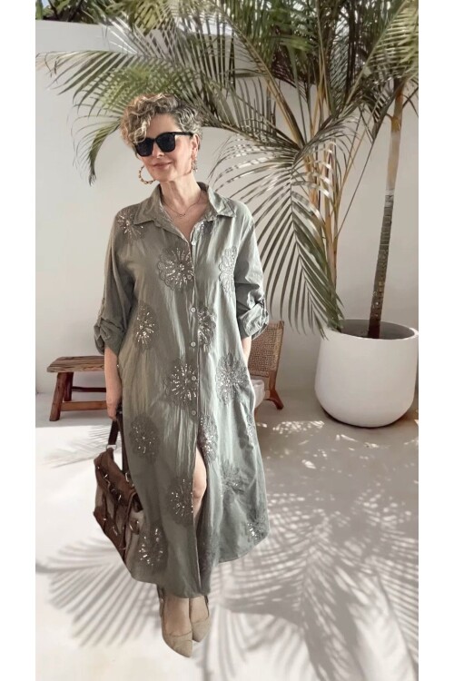 Vello İtalyan Pul Detaylı Gömlek  Elbise Kap Fango