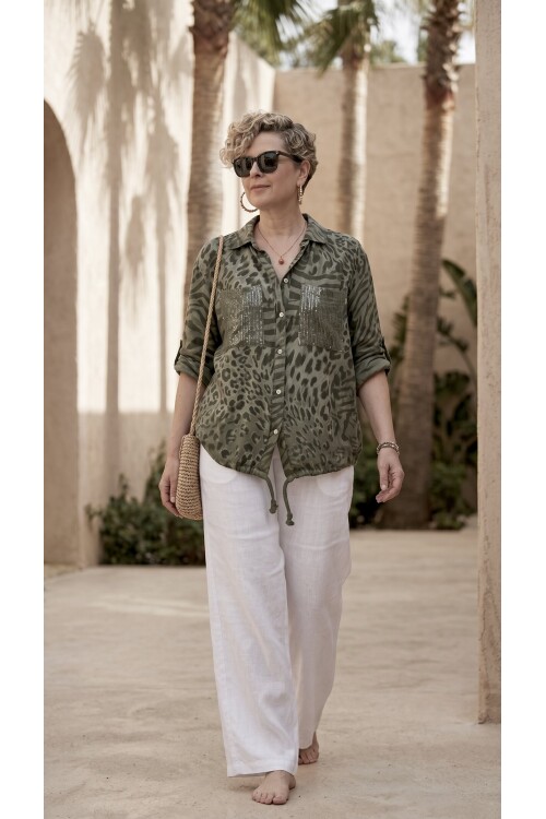 Vespa Cep Pul Detaylı Desenli Tasarım Gömlek Military