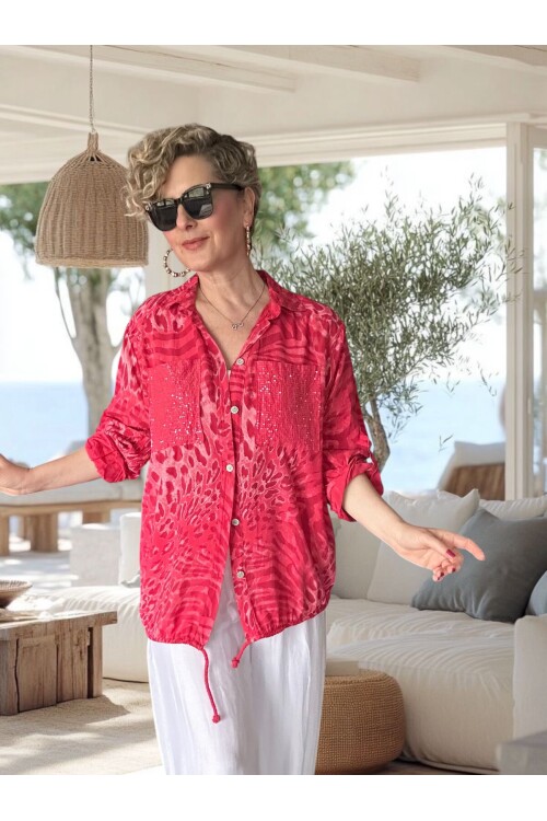 Vespa Cep Pul Detaylı Desenli Tasarım Gömlek Rosso