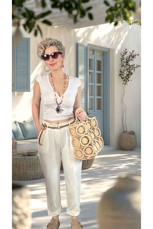 Vicco İtalyan Balon Kemerli Pantolon Beige