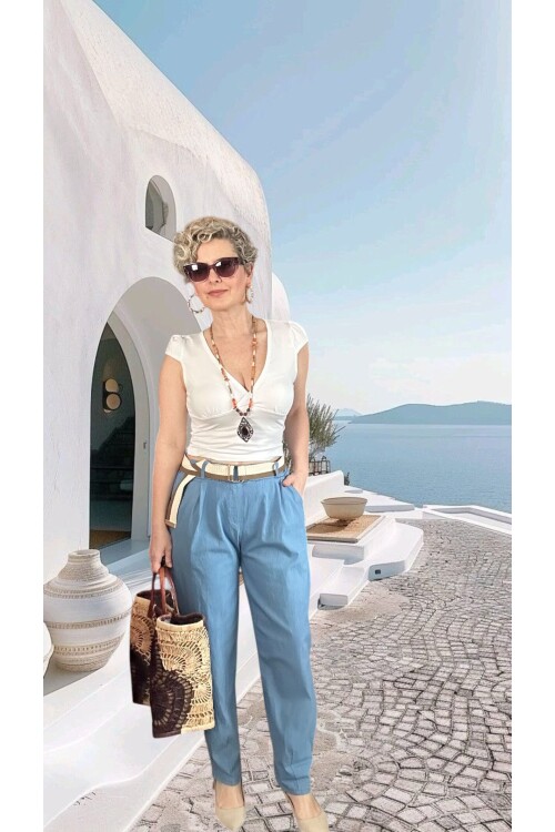 Vicco İtalyan Balon Kemerli Pantolon Mavi