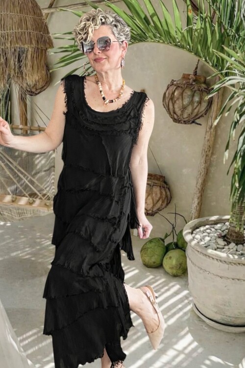 Vivas İthal Katmanlı İpek Tasarım Elbise Siyah