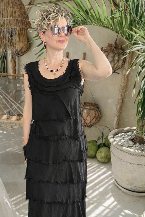 Vivas İthal Katmanlı İpek Tasarım Elbise Siyah