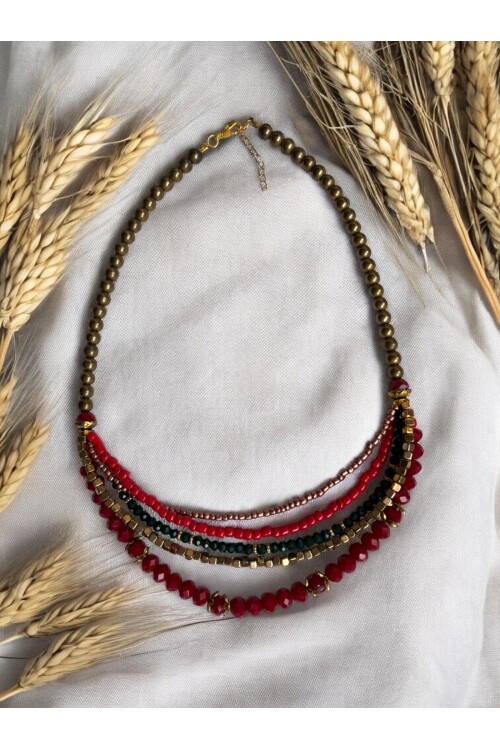 Wıro Pirinç Cam Etnik Kolye