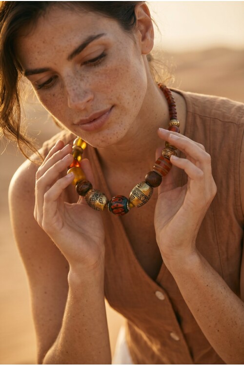 Wısh Cam Taş Etnik Kolye