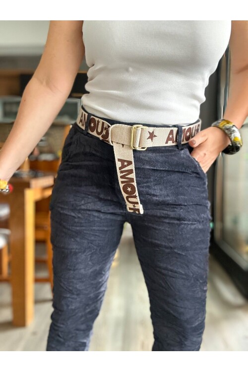Amour İtalyan Sihirli Kemer Detaylı Pantolon Dark Grey
